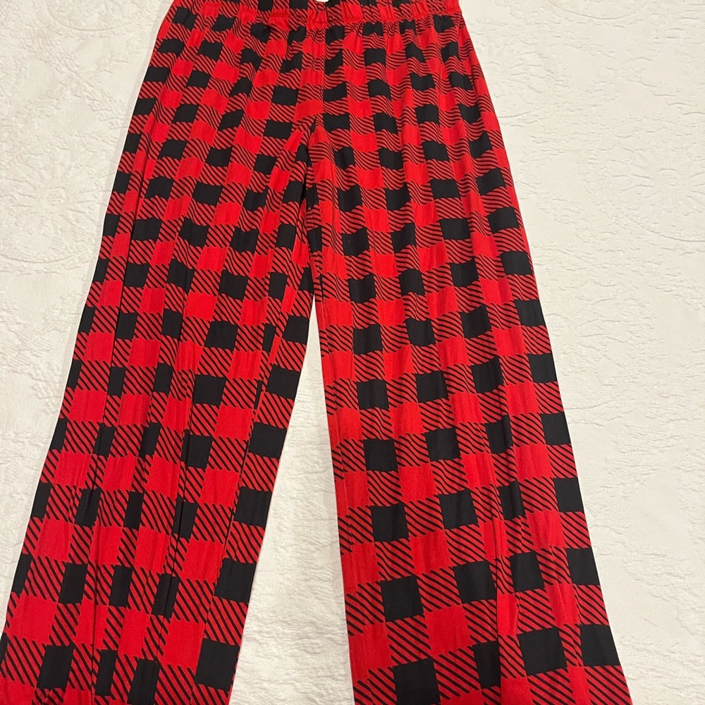 Red and Black Wide Leg Plaid Pants